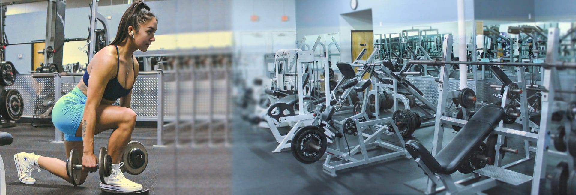 woman working out at modern gym with free weights best 24 hour gyms in Albuquerque powerflex